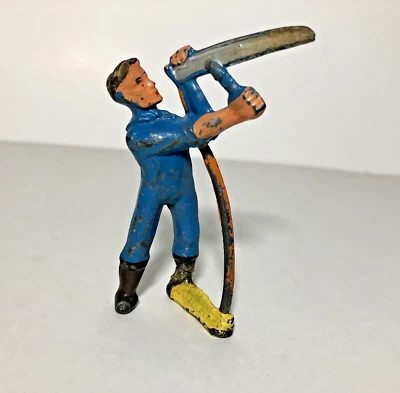 Dime Store Manoil Toy Farmer con Guadaña EE. UU. 1930 Vintage Happy Farm Series Foto 1 de 4