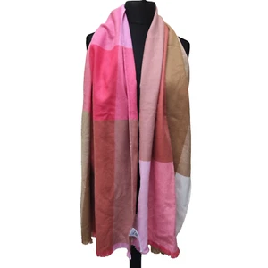 Joules Rosa Naranja Cuadros Bufanda Flecos Estola Manta Envoltura Cálida Novia Rectangular - Imagen 1 de 22