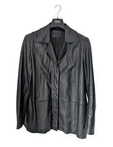 Women's MARKS & SPENCER Vintage Black LEATHER Blazer Jacket *FITS* UK Size 16 - Picture 1 of 13