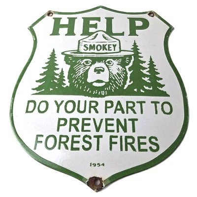 Винтажная фарфоровая вывеска Forest Service — рекламная вывеска Help Smokey Bear Prevent Fires - Изображение 1 из 4