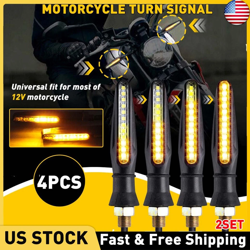 8PCS Universal 12 LED Turn Signal Motorcycle Bike Flowing Light Indicators Amber - Image 1 of 4