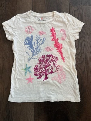Crewcuts J Crew Under The Sea White Sequin Short Sleeve Shirt Top Girls 10 - Image 1 of 3