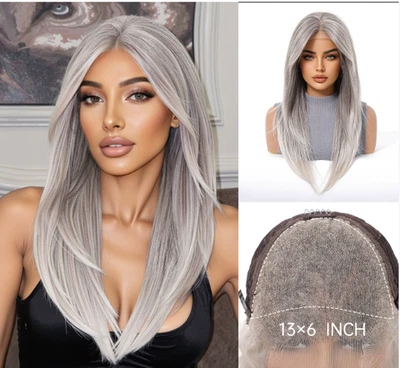 Perucas sintéticas retas longas loiras claras frente renda área grande 13x6 - Imagem 1 de 4