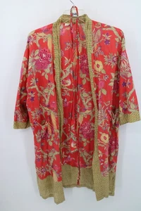 Handprint leichter Baumwoll Blumen Kimono Cardigan Morgenmantel One Size Boho Vogel - Bild 1 von 8