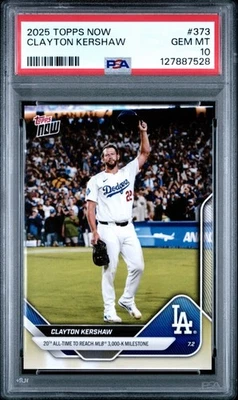 2025 Topps Now Clayton Kershaw #373 20º de todos los tiempos en MLB 3000-K Milestone PSA 10 Foto 1 de 3