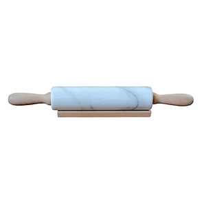 White Marble Rolling Pin With Wooden Handles 45Cm - Picture 1 of 4