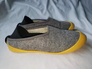 WOMEN MAHABIS CLASSIC CURVE GRAY WOOL YELLOW RUBBER LINED SLIPPER FLAT SHOE 39 8 - Picture 1 of 24