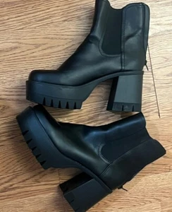 Madden Girl Womens Gotchha Patent Stretch Black Zip Back Boots Black 9.5 - Picture 1 of 18