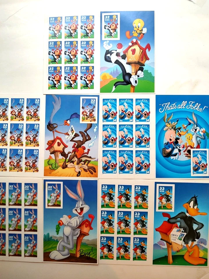 Complete set of 5 Looney Toons Stamp Sheets MNH Porky Tweety Bugs Wiley Daffy - Image 1 of 1