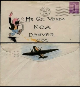 ELMORE GOSDEN 1941 CARTOON ONKEL GIL VERBA KOA RADIOWECKER CLUB FANBRIEF - Bild 1 von 2