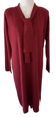 Maggie London Sweater Dress Brick Red Wool Blend MIDI Tie Front Women’s Size L - Image 1 of 4