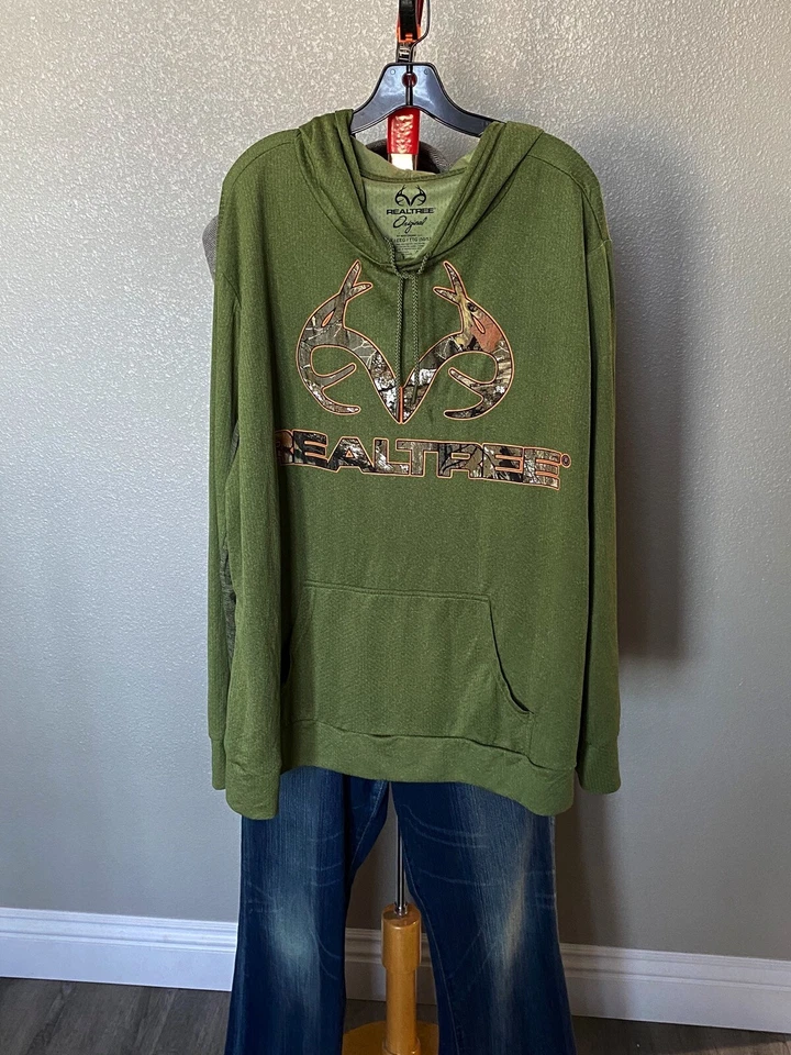 Realtree Green Poly Hoody SWEATER Shirt 2XL XXL Length 31 - Image 1 of 4