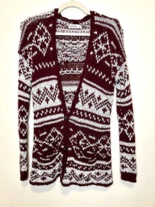 Abercrombie Kids XL Burgundy Button / Open Cardigan Sweater Fair Isle Grandpa - Picture 1 of 7