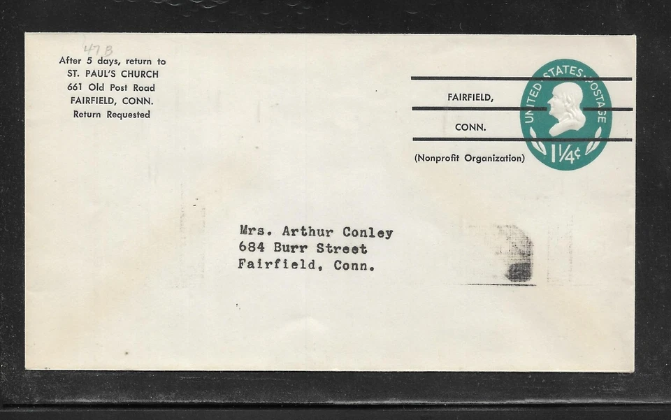 US Precancel Envelope: CT Fairfield - 3a7 1B 66 47; Used (St. Paul's Church) - Image 1 of 1