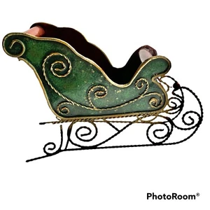 "Trineo de metal vintage pintura esmaltada roja y verde borde de alambre retorcido 10x7x3,5""" - Imagen 1 de 5