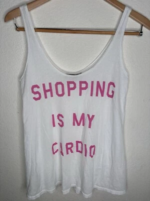 Camiseta sin mangas WILDFOX blanca rosa Shopping Is My Cardio gráfica talla XS Foto 1 de 4
