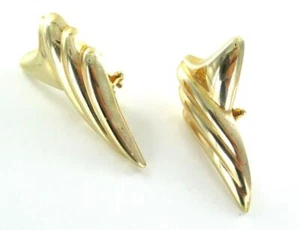 14KT SOLID YELLOW GOLD EARRINGS ABSTRACT ITALY SCRAP OR NOT MISSING PRONG HOLLOW - Picture 1 of 9