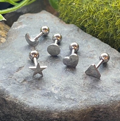 5pcs Shapes Tragus Rings Value Pack Cartilage Barbells Helix 16g Moon Star Heart - Image 1 of 4