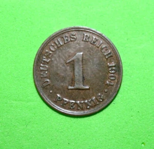 S4 - Germany 1 Pfennig 1904-A Extremely Fine + Bronze Coin - Imperial Eagle - Picture 1 of 2
