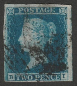 1841 2d LETTERE BLU ""B -I"" PIASTRA 4 CON 4 MARGINI BELLA USATA - Foto 1 di 2
