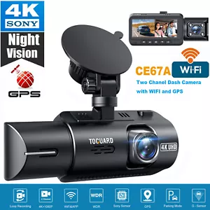 TOGUARD GPS Wifi Dual Dash Cam 4K 1080P Front and Inside Car Camera Night Vision - Picture 1 of 8