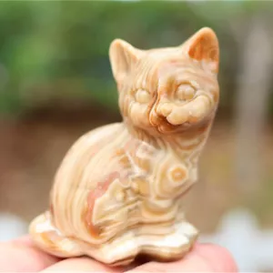 2.4'' Hand carved Natural calcite cat Reiki crystal Skull figurine heal gift 1pc - Picture 1 of 15
