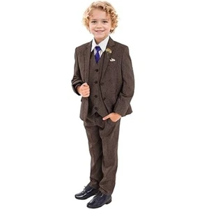 Retro Boys Slim Suits Tweed Herringbone Suit Winter Formal Kids Wedding 3 Pieces - Picture 1 of 17