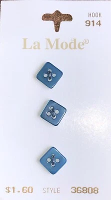 Buttons (3) La Mode 7/16” 11mm Blue Square Italy 36808 NOS Vintage 4 Hole Italy - Image 1 of 4