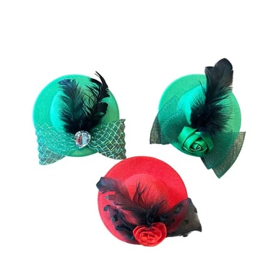 Conjunto de paquete de mini sombreros de colección pinza para el cabello rojo verde pluma rosa flor Foto 1 de 4