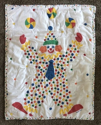 Manta Cuna Bebé Vintage Circo Payaso Malabares Casero Panel Colgante 42x33 Foto 1 de 4