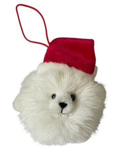 Russ Berrie für Target pelziger weißer Bär Plüsch mit Nikolausmütze Weihnachtsschmuck - Bild 1 von 6