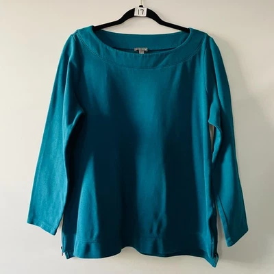 Talbots Womens Teal Blue Boat Neck Zipper Side Cottagecore Sweatshirt Size 1X - Image 1 of 4