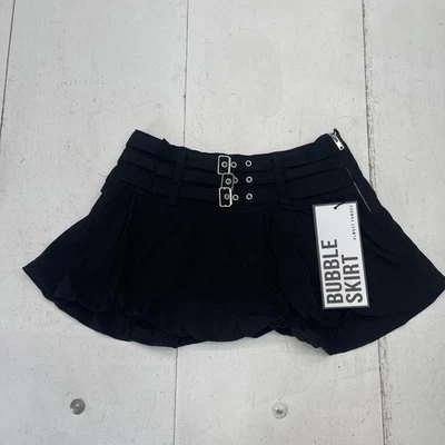 Falda casi famosa para mujer pequeña negra burbuja mini hebilla cintura plisada cremallera Foto 1 de 4
