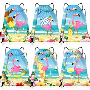 12 Pcs Flamingo Drawstring Backpack for Luau Flamingo Party Supplies Hawaiian... - Picture 1 of 7
