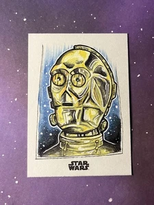 2022 Topps Chrome Star Wars C-3PO/ Quinton Baker Sketch Card 1/1 - Picture 1 of 2