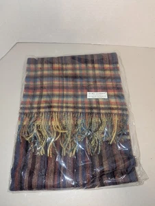 100 % Kaschmir O-MY Kaschmir Schal Halstuch Multi kariert 12" x 66" mit Fransen - Bild 1 von 4