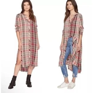 Free People Loralei Plaid Shirt Dress Size S Red Tunic Oversized Long Sleeve - Bild 1 von 11