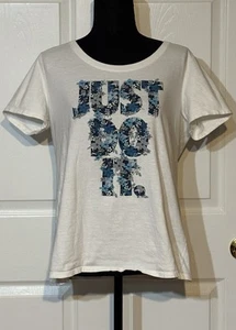 Nike Women's "Just Do It" Floral Graphic T-Shirt - White/Blue - Size XL - Picture 1 of 5