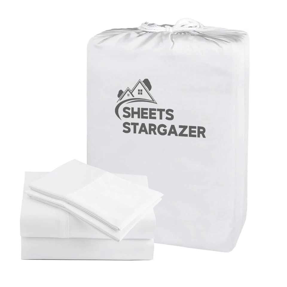 Conjunto de lençóis 100% algodão egípcio branco duplo XL, 4 peças, contagem de 1000 fios, 18... - Imagem 1 de 4