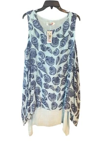 India Boutique NWT O/S Blue Shell Print Flowy Tank Lightweight Dress Swim Cover - Picture 1 of 8