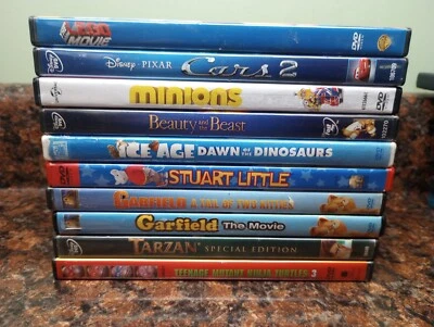 10 DVD's PG Lego Movie, Cars 2, Minions,Garfield, Beauty & Beast, Tarzan, Etc... - Image 1 of 4