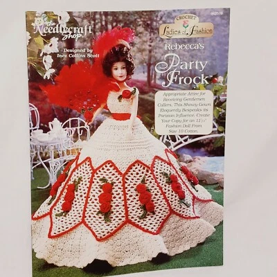 Rebeccas Party Frock Ladies of Fashion Doll Dress Pattern Crochet Booklet 1996  - Image 1 of 4