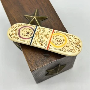 Vtg Carved Bone Color Inlay Hair Barrette Clip 3.25" Boho Festival Hippie - Picture 1 of 8