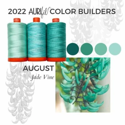 Color Builder JADE VINE Aurifil Thread Set 3 Lg Spools 1422 yds ea 50 wt Cotton - Image 1 of 3