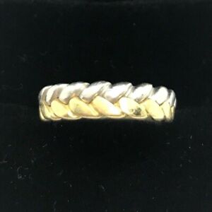 Designer platinum 18k yellow gold 2 tone braid wheat band ring wavy 9.75 10 12g