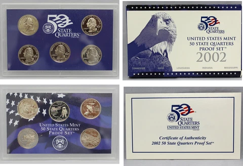 2002 Proof State Quarter Set Gem DCAM (Clad) - (OGP) 5 coins ADD'L Ships Free Cover