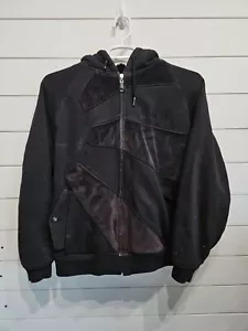 VTG Coogi Black Hooded Heavy Full Zip Jacket Coat Mens Large 90s Hip Hop Rap - Picture 1 of 8