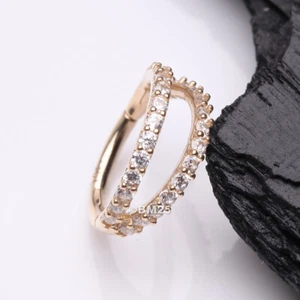 14 Karat Gold Brilliant Sparkle Double Hoop Seamless Clicker Hoop Ring - Picture 1 of 10