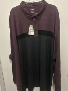 Van Heusen Men’s Long Sleeve Polo Dress Work Polo Burgundy/Black 5XL New $60 - Picture 1 of 3