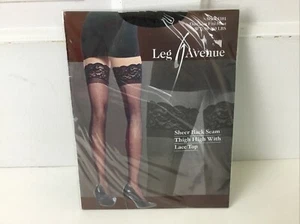 Leg Avenue Stay Up Lace Top Sheer Thigh High Stockings With Backseam OS Black - Picture 1 of 3